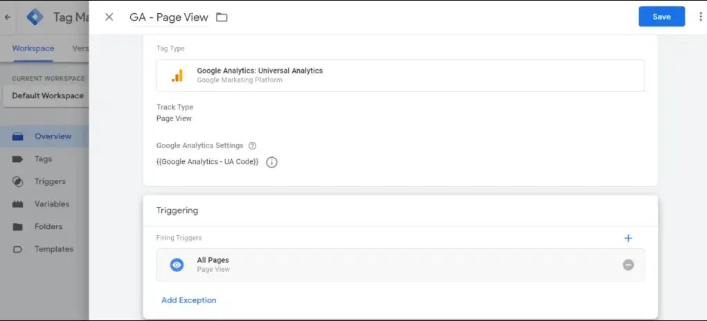 إضافة تاغ universal analytics إلى جوجل تاغ مانجر